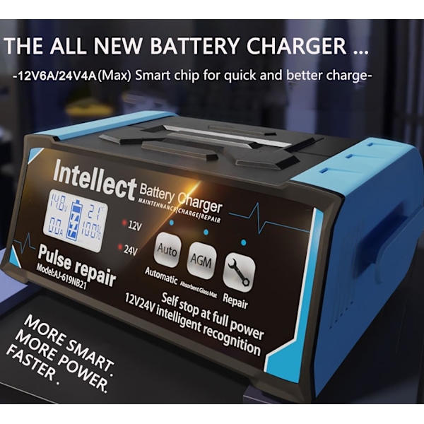 Bilbatterilader, 6 AMP, 12V Smart Batteri Vedlikeholdslader Bil 12V Batteri Vedlikeholder Desulfator