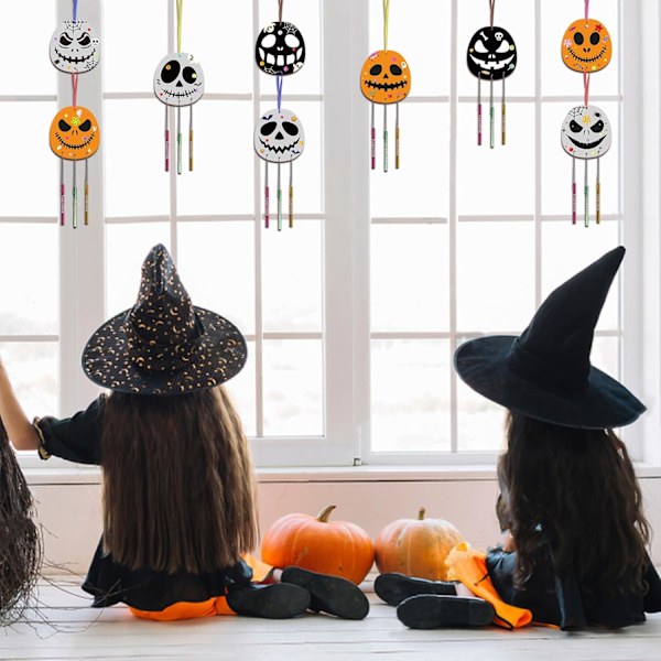 9 stk. Halloween vindklokkesæt til børn Lav din egen Halloween vindklokke Hængende pynt DIY farverige træ Halloween håndværk