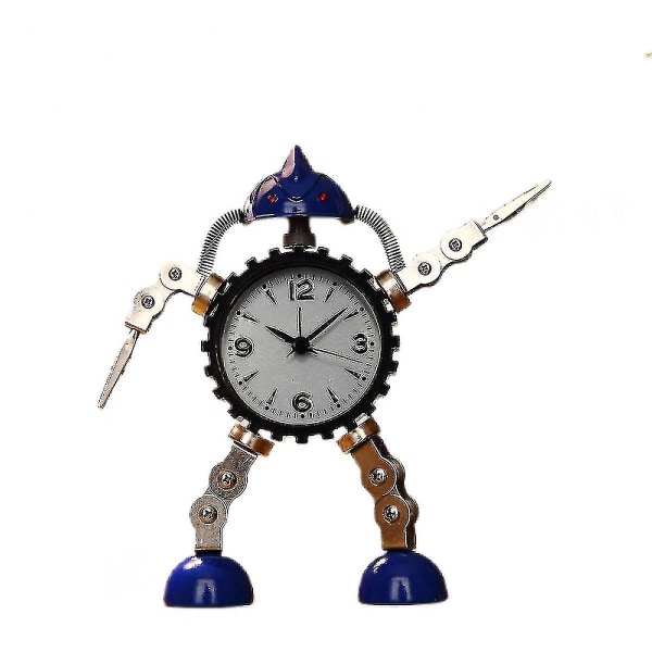 Gear Robot Väckarklocka Rostfritt stål Metall, Wake Up Clock med Flash Eye Light och handklämma (1 bit blå)