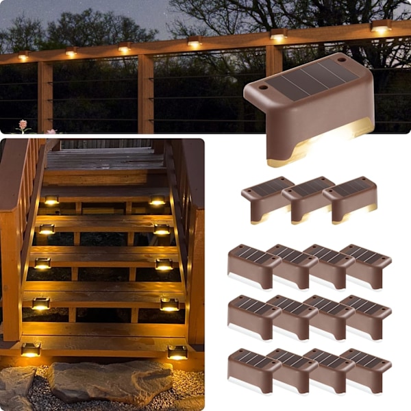 Led solcellslampor för däck, 16-pack vattentäta för utomhustrappa, steg, staket, räcke, gård och uteplats