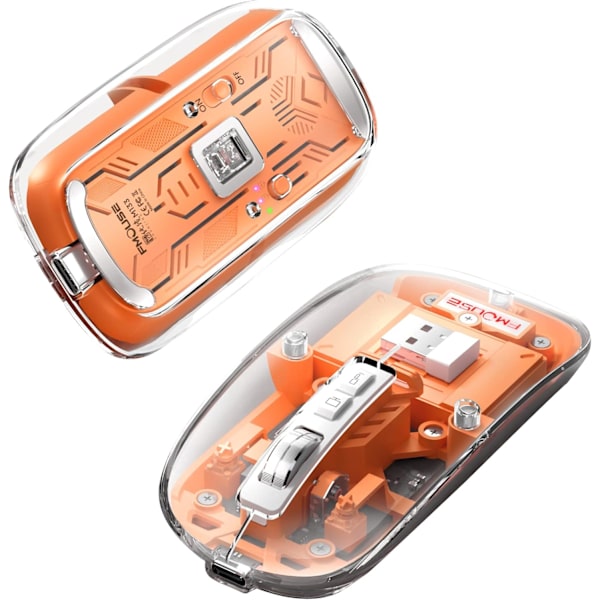 Uppladdningsbar transparent trådlös mus BT5.1/2.4G Bluetooth-mus tyst mus 4 justerbar DPI, mindre brus mobil optisk mus för bärbar dator, PC