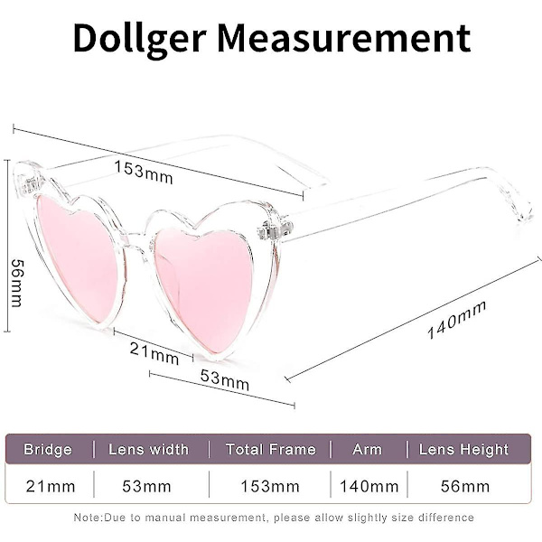 Hjertesolbriller for kvinner Kantløs tynn metallramme Hjerteformede solbriller Uv400（6,5 x 3,5 x 2,5 tommer，Transparente rosa solbriller）