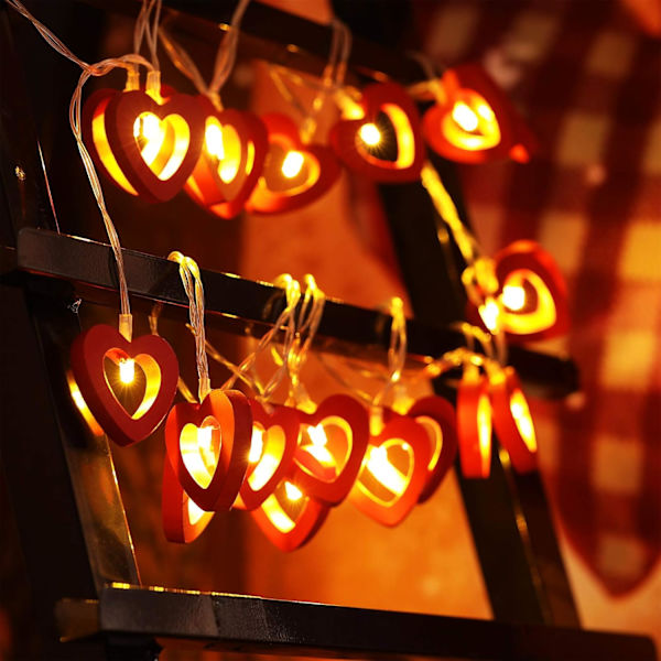 20 LED-lampor i trä med varmt hjärta, dekorativa ljusslingor för alla hjärtans dag, bröllop, trädgård, sovrum, festival, födelsedagsfest
