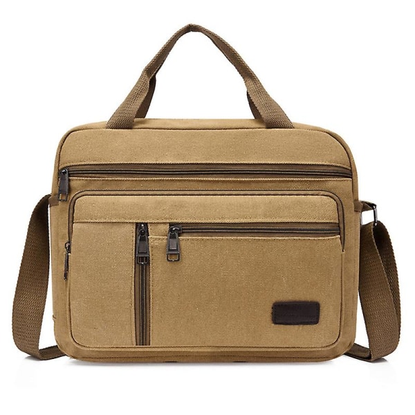 Hög kapacitet Canvas Enkel version Axelväska Casual Business Bag för män (en one size，Khaki)