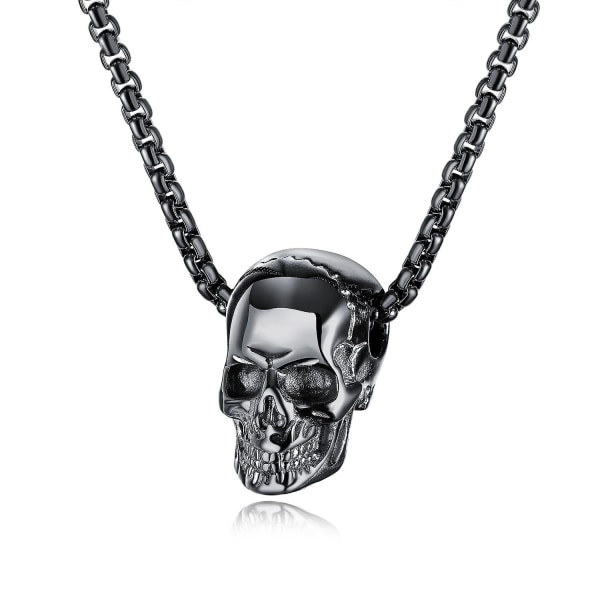Gave-Halskæde med dødningehoved i sort titanium stål 55 cm