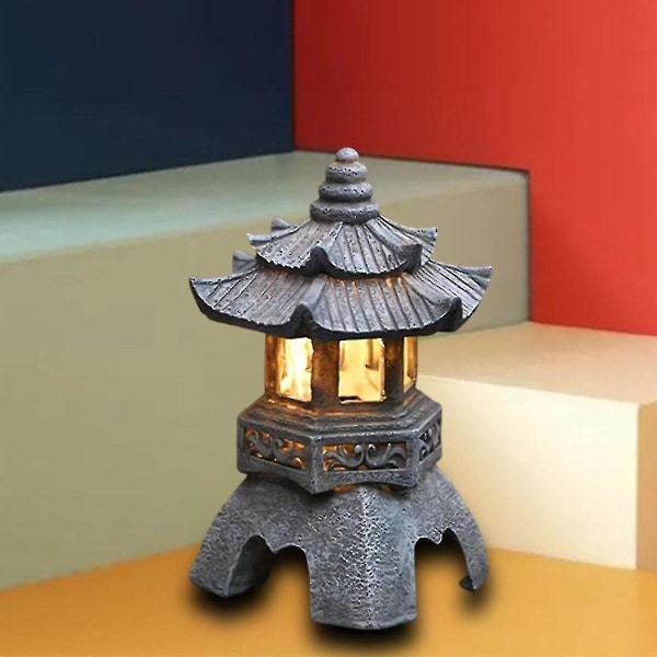 Pagode Lanterne Havelys Solar Have Lys Sten Pagoda Dekoration Dekoration Have Have Resin Skulptur Udendørs Lys (1stk)