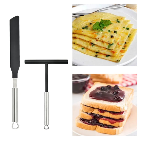 Crepes-spreder og -spatel, 2 stk. rustfritt stål Crepe-deigspreder, skrape, pannekake, frukt, verktøy