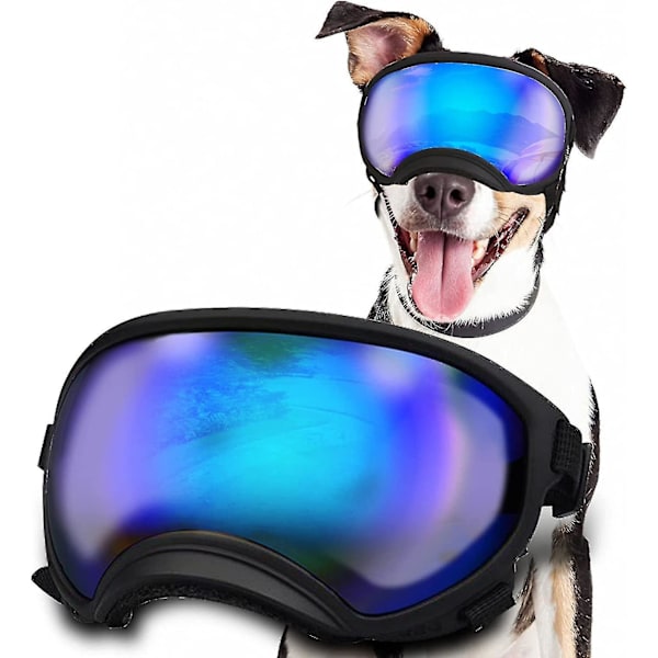 Hunde Goggles Hunde Uv-beskyttelse Solbriller Med Justerbar Rem Hunde Vindtætte Anti-tåge Udendørs Kæledyr Briller（Sort stel x blåt glas）