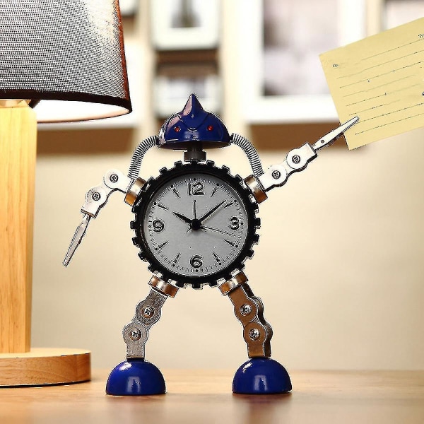 Gear Robot Väckarklocka Rostfritt stål Metall, Wake Up Clock med Flash Eye Light och handklämma (1 bit blå)