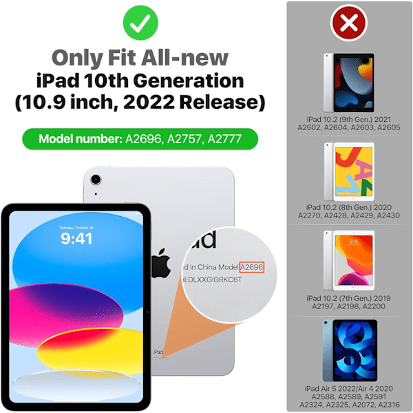 Fodral för iPad 10:e generation 2022, iPad 10.9, tunt och lätt PU-läderfodral med automatisk viloläge/väckningsfunktion genomskinlig PC-baksida
