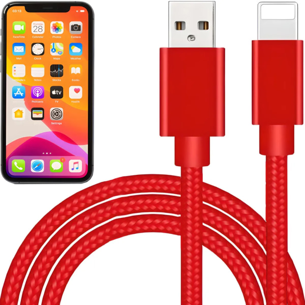 Lightning iPhone-kabel Laddningskabel Datakabel USB med snabbladdningskabel QC USB-A-kabel för Original Apple 8 X 12 13 iPad iPod-kontakt 1m Röd Retoo