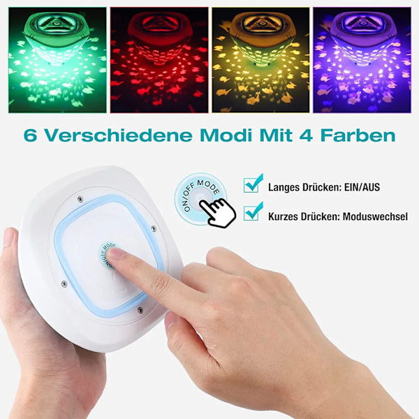 Bassengbelysning fisk projeksjonsbadlys LED, vanntett badekarlys, badeleke med lys, dambelysning