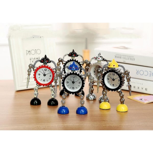Gear Robot Väckarklocka Rostfritt stål Metall, Wake Up Clock med Flash Eye Light och handklämma (1 bit blå)