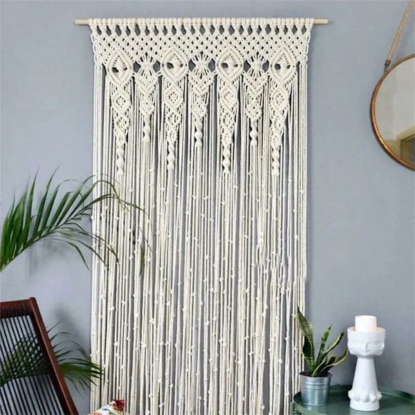 Macrame Väggbonad Dörrgardin Dörrfönstergardin Bröllopsbakgrund Gobeläng Väggmatta, 85*200cm (Utan stång)