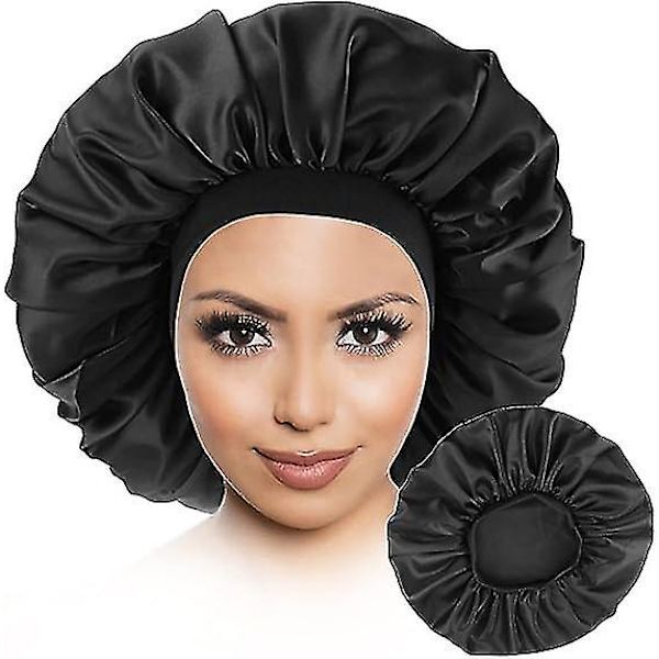 Dww-noir Bonnet De Nuit Satin, Soie Cheveux - Doux Elastique Adaptable Toutes Les Femmes