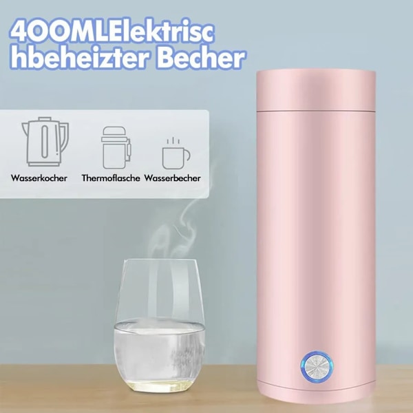 Bärbar elektrisk vattenkokare - 5 minuters snabbkokning, 400 ml varmvattenkokare flaska säker elektrisk uppvärmd resekokare tillverkad av rostfritt stål