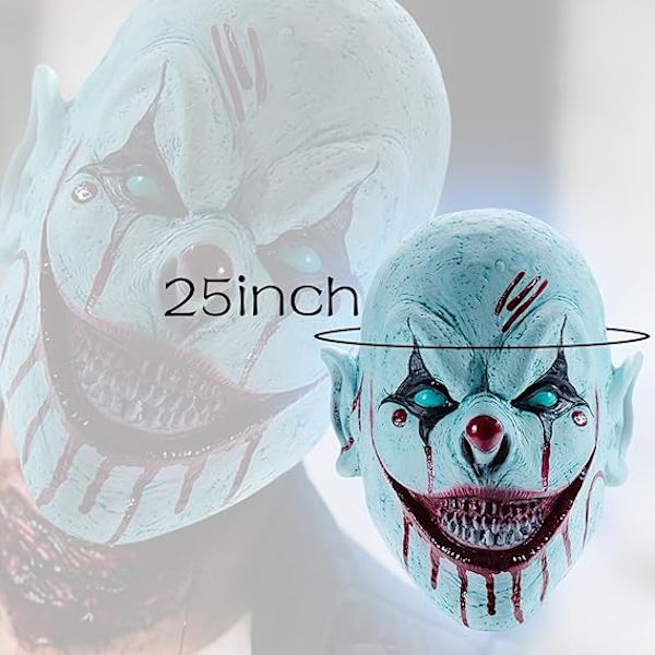Kauhu Klovni Naamio Pelottava Paha Murhaaja Halloween Cosplay Naamio Creepy Demon Masquerade Juhla Puku Tarvikkeet Koko Pää Lateksi Prop