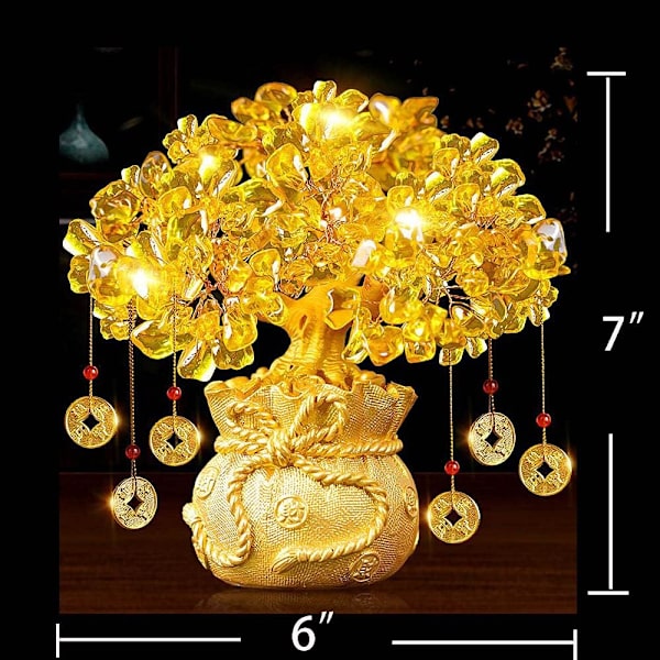 Kultainen Kristalli Jalokivi Rahapuu Lohikäärme Ruukulla Sitruunapuun Ripustaa Onnen Kolikot Bonsai Tyyli Koriste Pöydän Keskipiste Koti