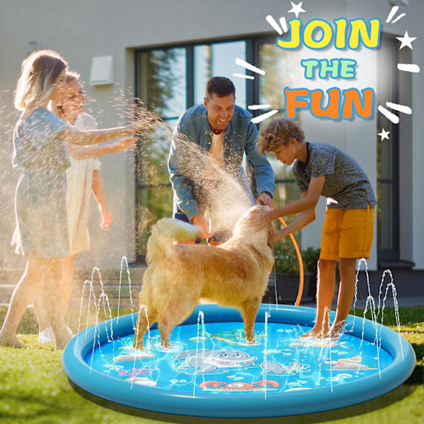 Sprinklermatte for plaskepad - Tykk sklisikker og plaskevannslekematte for barn og hund, plaskepad for barn 4-8, utendørs svømmebasseng vannspill moro