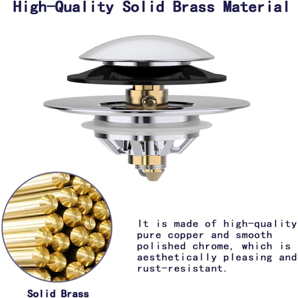 Oppgrader badekarpropp med hårfanger, pop-up badekaravløpsstopper, anti-tett badekaravløpsdeksel, tå- og turhendel-avløp for badekar