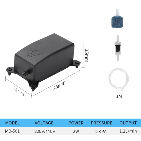 Akvarie Luftpumpe Kits Oxygen Luftpumpe med Slange Check Valve Luftsten til Akvarium