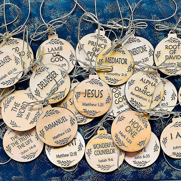 25 st Names Of Jesus Ornaments Trä Julgran Hängande Dekoration Hänge För Kyrkan Hem (25PCS, D)