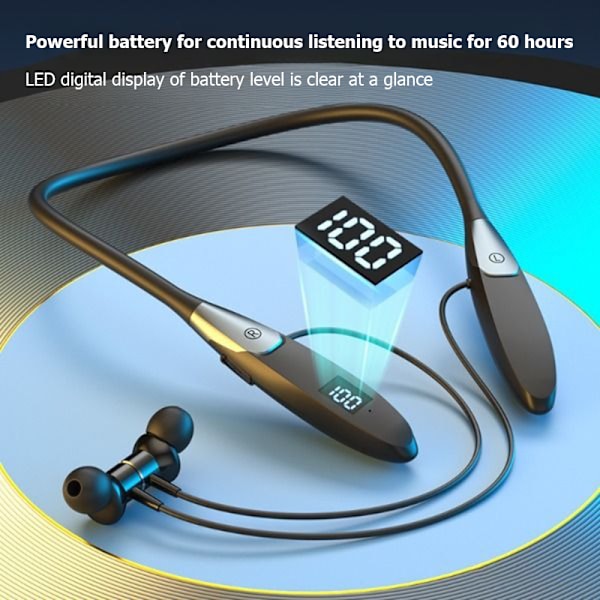 Högkapacitets Bluetooth-hörlurar med nackband och display, perfekt för sport och spel, stödjer SD-kort - Lång batteritid