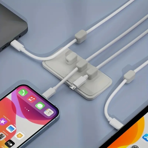 Magnetisk kabelhåndtering, kabelholderklips, flerbruks skrivebordssnorholder, 5 klips for belysning USB C Micro-kabel, fester seg til tre, marmor, metall