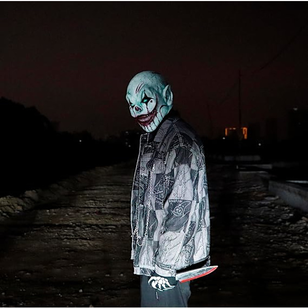 Kauhu Klovni Naamio Pelottava Paha Murhaaja Halloween Cosplay Naamio Creepy Demon Masquerade Juhla Puku Tarvikkeet Koko Pää Lateksi Prop