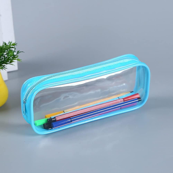 2 kpl kirkas case, vedenpitävä PVC-lyijykynäpussi Läpinäkyvä Exam Case vetoketjulla paperitavaroiden kosmetiikan säilytykseen (sininen*vaaleanpunainen)