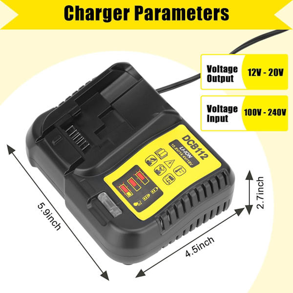 DCB112 til Dewalt Batterilader Udskiftning til Dewalt 12V 20V og 60V Max Lithium-Ion Batteri DCB205 DCB112 DCB201 DCB200 DCB612