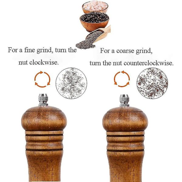 Salt- och pepparkvarn Spice Shaker massivt trä med justerbar keramisk kvarnsats 2st