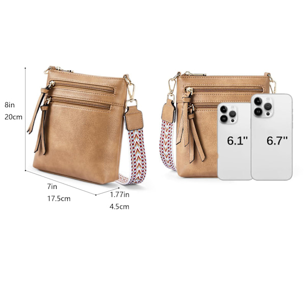 Crossbody-väskor Handväskor för Kvinnor Trendig Mjuk Läder Axelremsväska med Justerbar Rem Fick med Blixtlås (Brun+Svart)