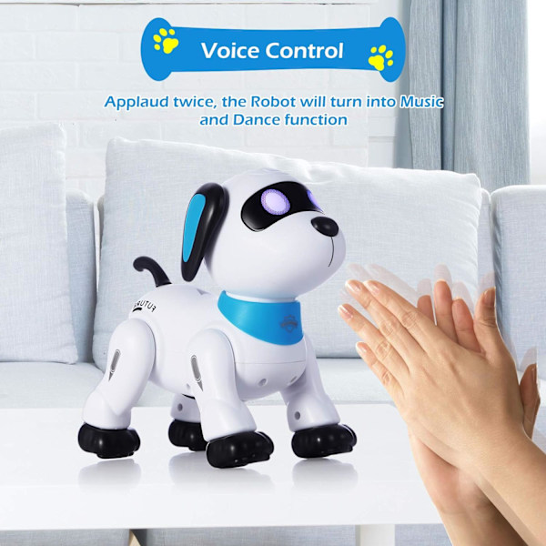 Fjernstyrt robot-hundeleke, programmerbar interaktiv og smart dansende roboter for barn 5 år og oppover, RC stuntleketøy hund med lyd LED-øyne