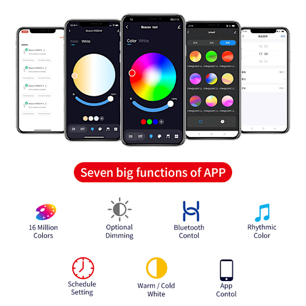 3 stk. Bluetooth Smart Downlights Tuya RGBCW Fuld Farve Dæmpning Alexa Stemme/APP Kontrol