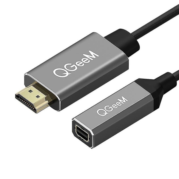 QGeeM HDMI Enkel til Mini DP Converter Adapter Kabel UHD 4K@30Hz Plugg（grå）
