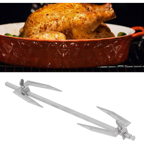 Grillkyllingstativ, kyllinglårstativ, roterende kyllinggrillgaffel i rustfritt stål, kyllinggaffel, pannetilbehør, grillverktøy, pannetilbehør