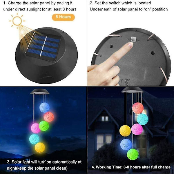 Farveskiftende Solar Powered Led Chimes Havedekoration til udendørs romantisk gårdhave med kroge