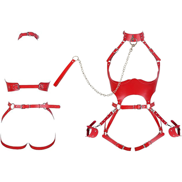 Sex Bondage BDSM Kit Begrensninger Sett, Justerbar Begrensningssele Sett med Leash Håndjern og Midje Garter Belte Full Body Sele