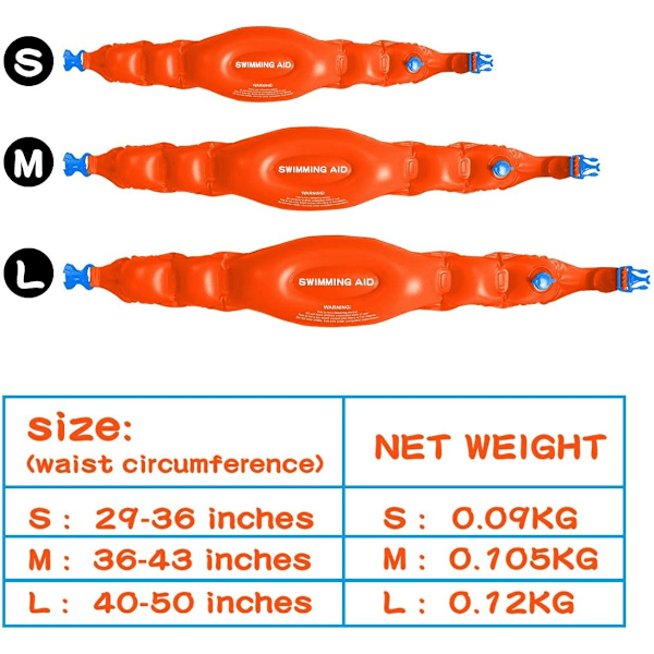 Svømmeutstyr for voksne, svømmehjelpebelte, svømmetreningsutstyr – 3 forskjellige størrelser