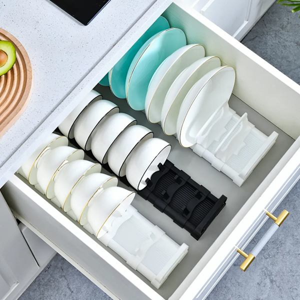 Justerbar oppvaskstativ, oppbevaringsstativ for tallerkener, justerbart tørkestativ, benkeplate, vasktilbehør, arrangør 31,5*10 cm (hvit)