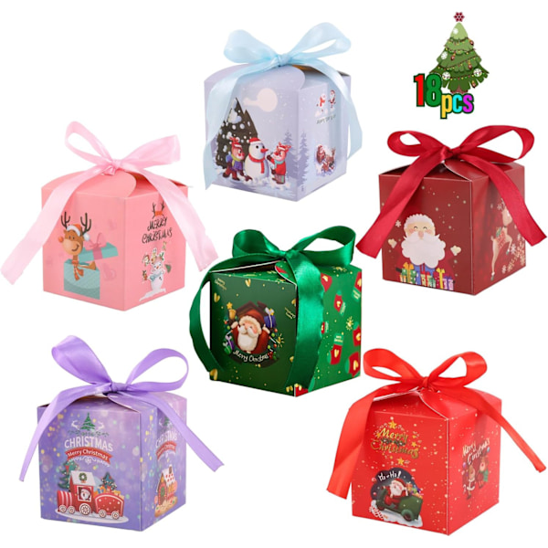 Christmas Gift Boxes Treat Cookies Favors Party Stacking Set with Lids Merry Christmas Goodie Paper Box Small Size Bow Bulk Pack