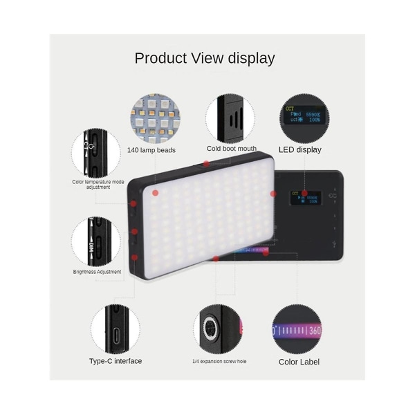 Rgb Full-color Live Broadcast Beauty Lighting Lamp Square Pocket Light Photography Full-color Led C（Svart）