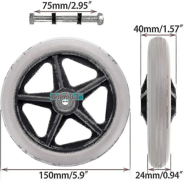 2st 6 tums rullstolsbyte Gummihjul Framhjul Rollator Walker Halkfri utbyteshjul Hjul Hjul Universal Rullstolsbyte