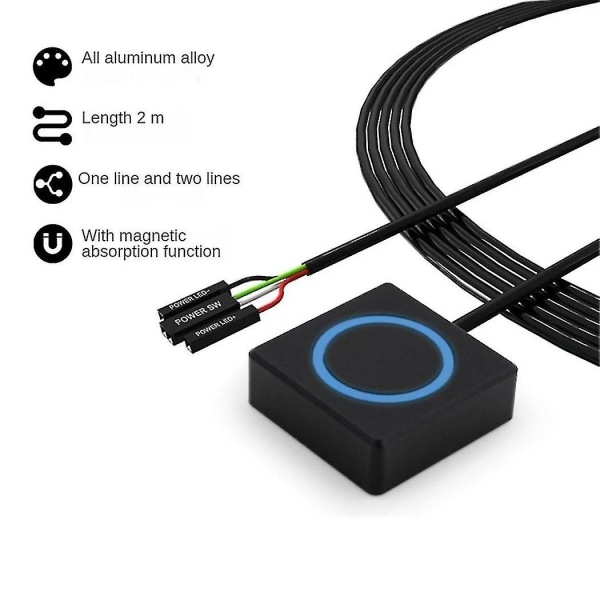 PC Power-knap Desktop Power Switch Ekstern Power Switch Aluminiumslegering Magnetisk selv-nulstillingsknap Metal Shell RGB