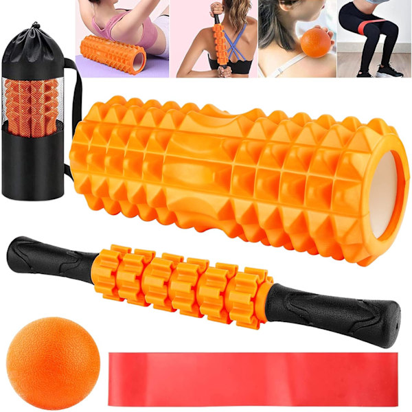 Fascia Roller, 5-i-1 skumrulle Fascia Roller sæt med massage rulle stang Fascia bold Fitness bånd, skumrulle til Fascia træning og forbedring