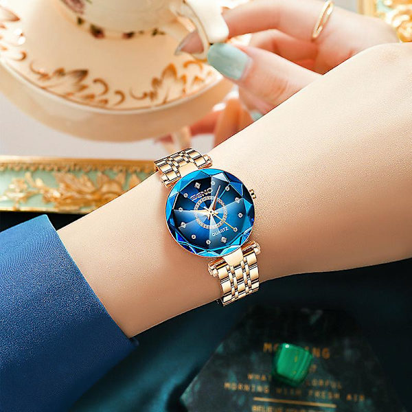 Ocean Heart Brand Stjernehimmel Diamant Overflade Lys Multi-Overflade Glas Solid Stålrem Dame Vandtæt Ur (Rose Gold Elegant Lilla Urskive)