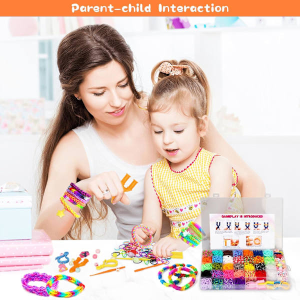 Gummiband Armband Kit, Färgglatt Loom Armband Tillverkningskit med Förvaringslåda, DIY Konst Hantverkskit med Berlocker Pärlor för Nybörjare Barn Flickor Pojkar