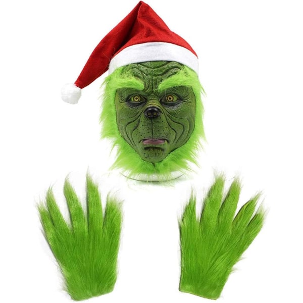 Christmas mask and gloves, costume props, latex full head mask