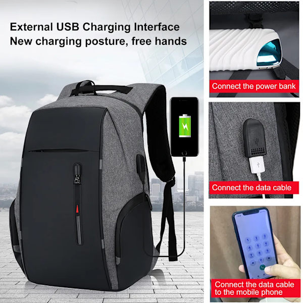 Laptop-ryggsäck för 17-tums bärbar datorväska med USB-port, fashion vattentäta ryggsäckar